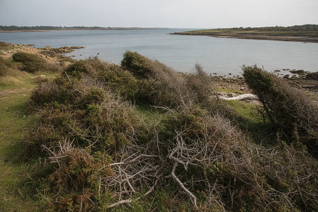 Avant : Haie littorale taillée, résidence côtière — élagage à Brest